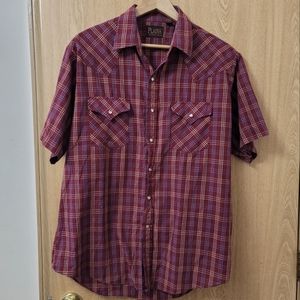 Plains Western WearPearl Snap FrontMens Size L, Dark Red PlaidShort